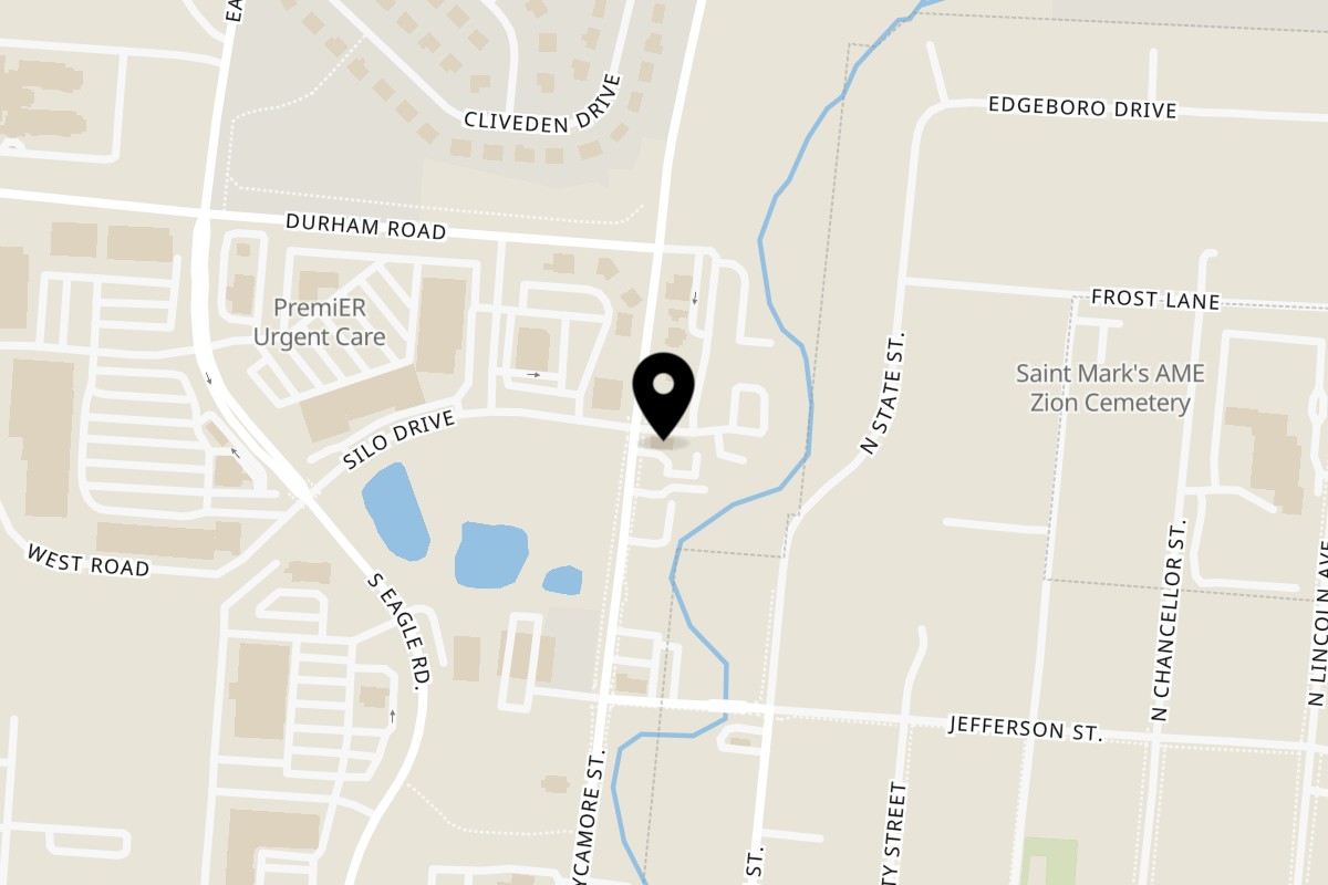 Map showing the location of Newtown Pizza on 231 N Sycamore St in Newtown